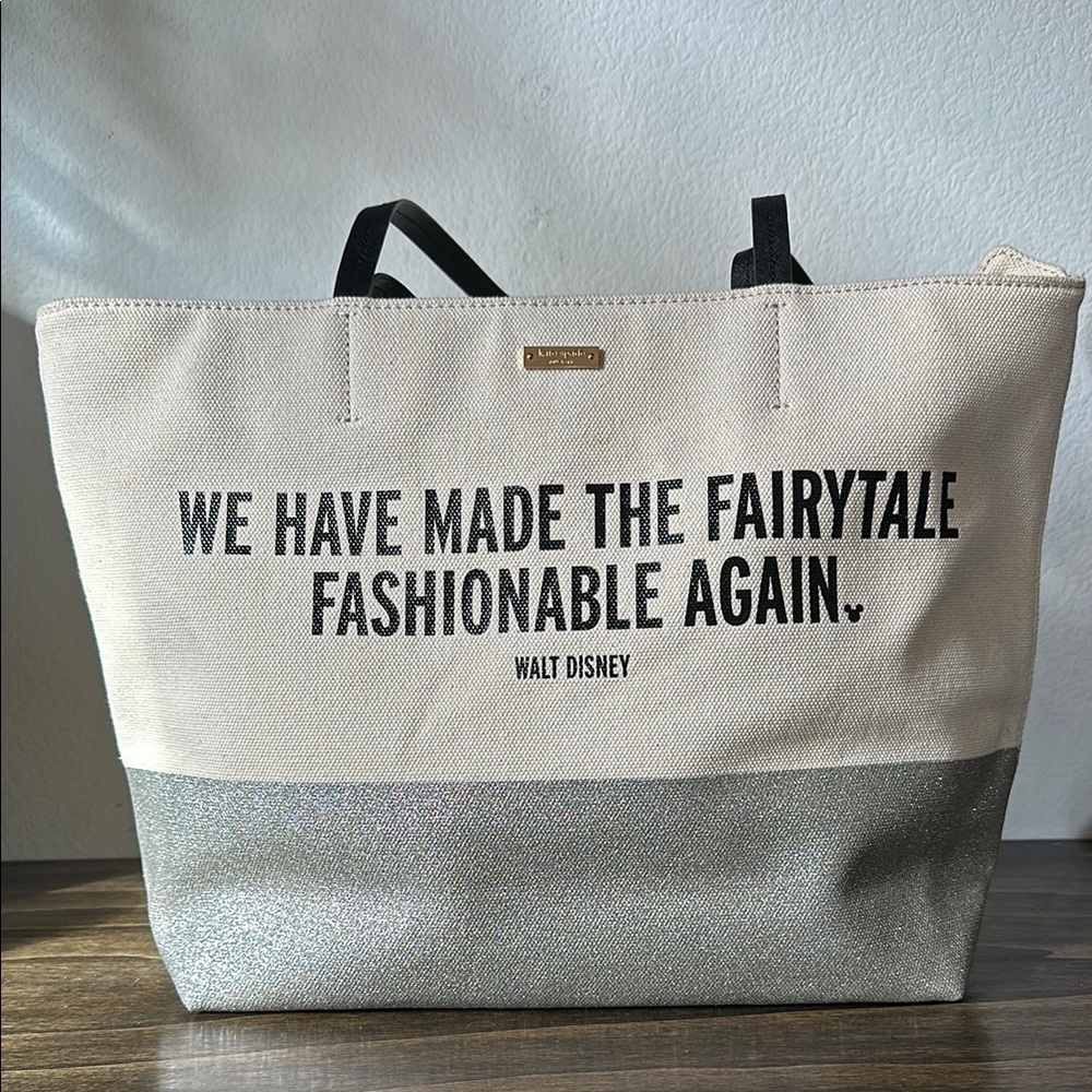Disney / Kate Spade Tan Canvas Glitter Tote Bag with Fairytale Design